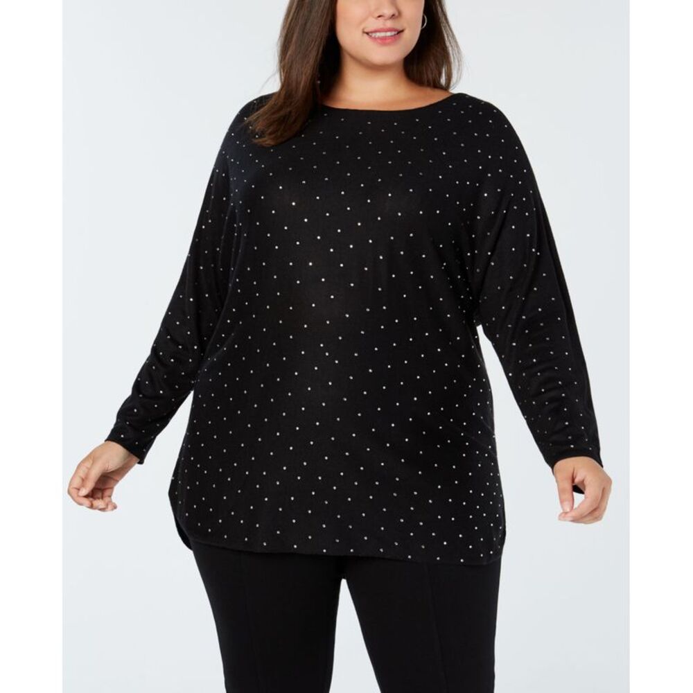 INC International Concepts Plus Size Embellished Shirttail Sweater